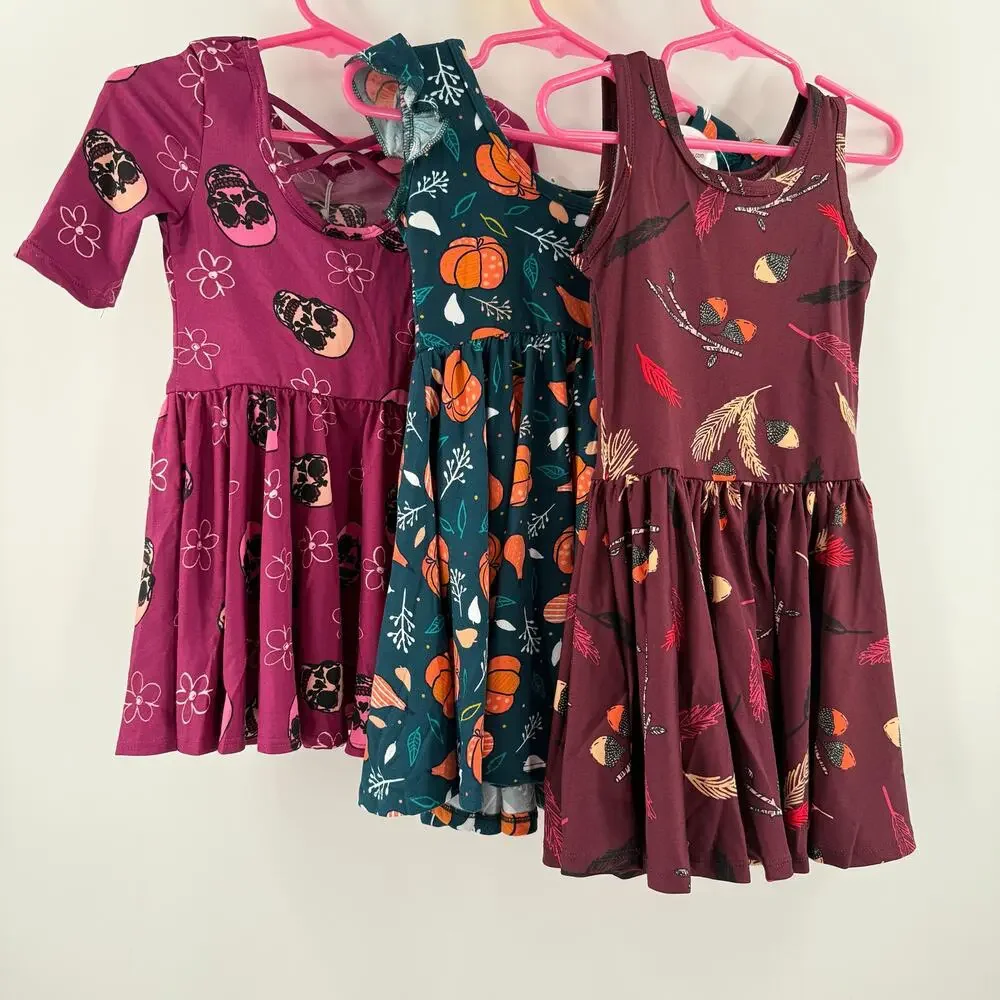 Dot Dot Smile Dress Size 2T Bundle Set of 3 Fall Halloween Skulls Pumpkins NWT